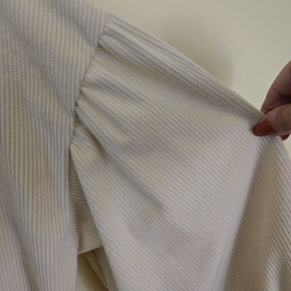 Neutral Beige Corduroy Shacket Dropped Shoulder Balloon Sleeves Size L - Picture 6 of 9